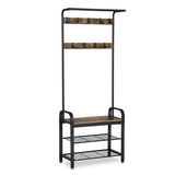 Garderobenständer mit Schuhbank Industrie-Design Vintagebraun-Schwarz