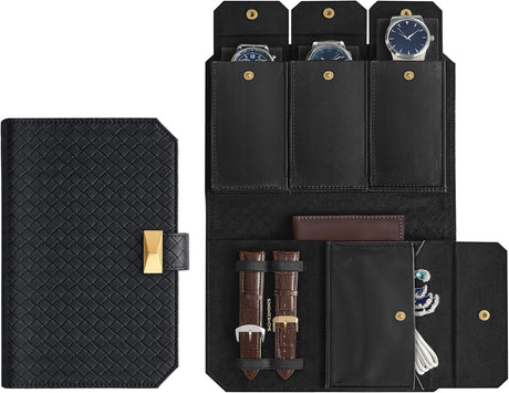Uhrenbox Reiseetui für 3 Uhren Schwarz von Songmics
