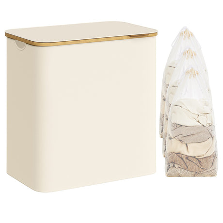 Wäschekorb mit Deckel 3 Fächer Cremeweiss von Songmics