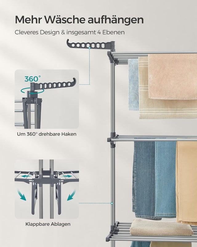 Wäscheständer Standtrockner 4 Ebenen mit Rollen