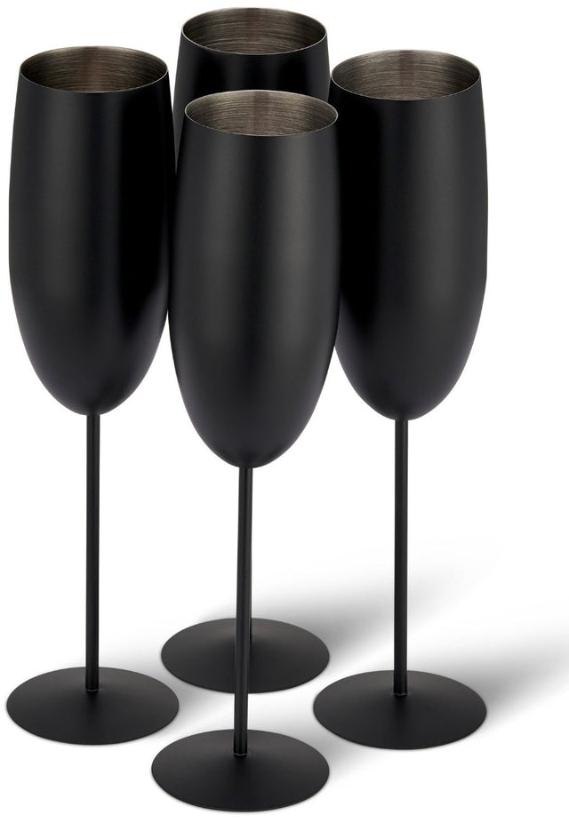 Edelstahl Sektgläser Flute Schwarz Matt 4er-Set