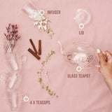 Gin Teekrug aus Glas mit Tassen