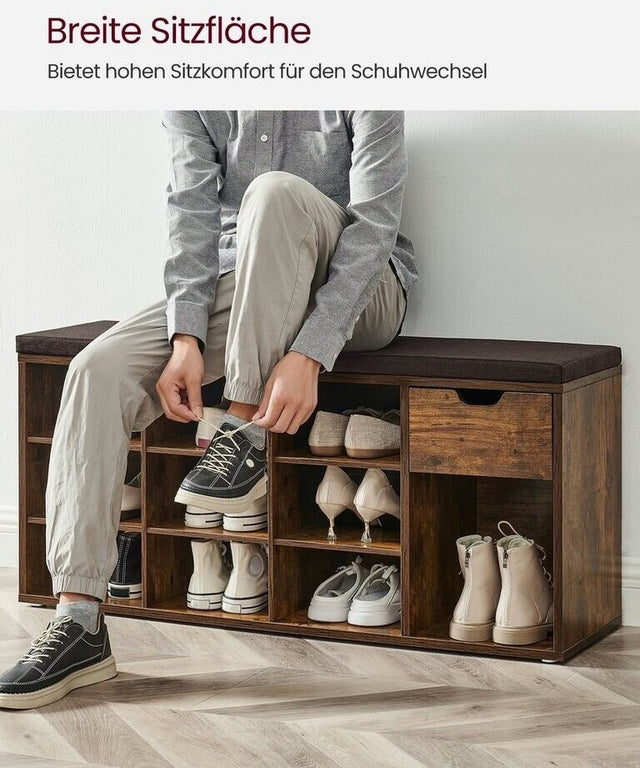 Schuhbank Regal Sitzbank Polster Vintagebraun Braun