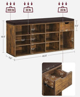 Schuhbank Regal Sitzbank Polster Vintagebraun Braun