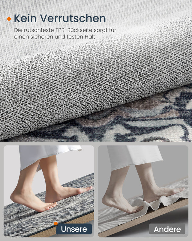 Wohnzimmerteppich Rutschfest Vintage Grau 120 x 170 cm