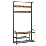 Garderobenständer mit Schuhbank und abnehmbaren Haken Vintagebraun-Schwarz