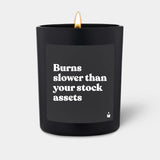 Duftkerze Schwarz Woody Burns slower than your stock assets