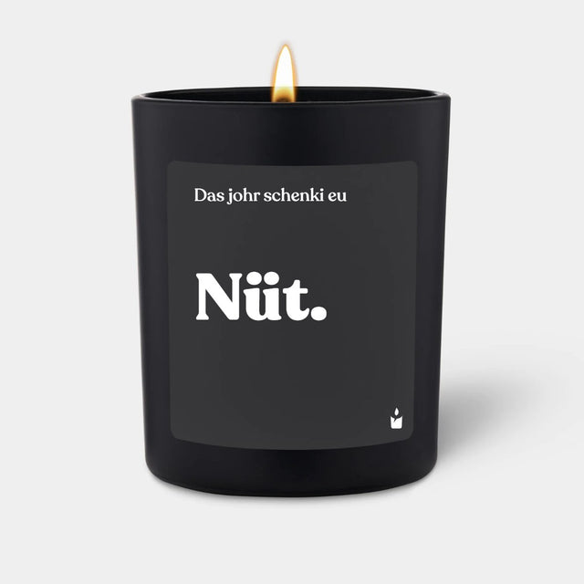 Duftkerze Schwarz Woody Das johr schenki eu Nüt.