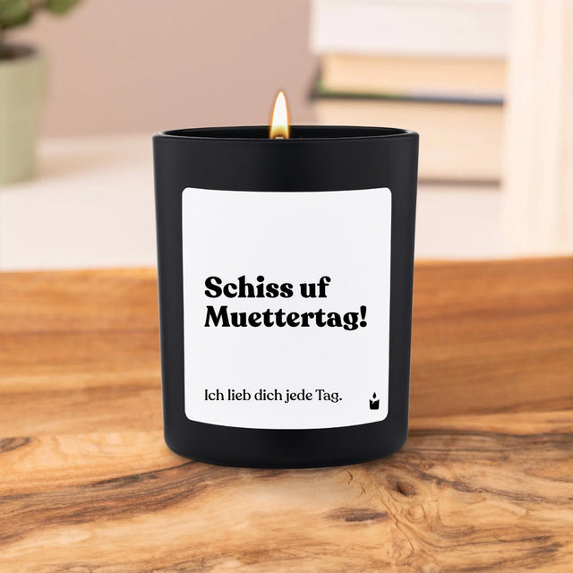 Duftkerze Schwarz Flowery Schiss uf Muettertag! Ich lieb dich jede Tag. von ChattyCandles